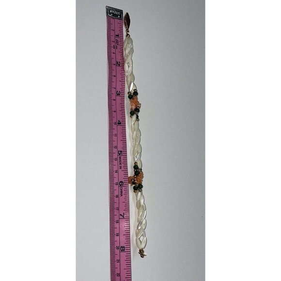 VTG Muli-Strand Rice Twisted Mother of Pearl Jade Coral Necklace & Bracelet N6 - Picture 9 of 11